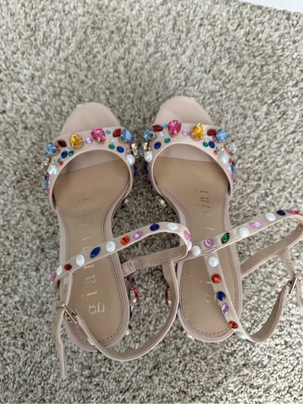 Nude Jeweled Platform Block Heels - Women's - Picture 6 of 7